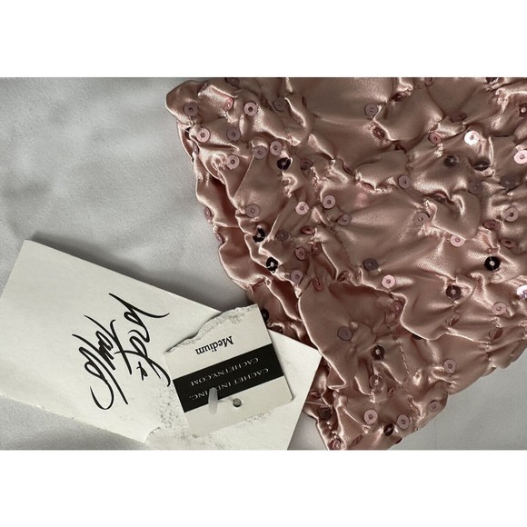 NEW NWT Womens CACHE Pink Sequin Faux Wrap Dressy Top Rose Accent Blouse Sz M - Picture 5 of 8